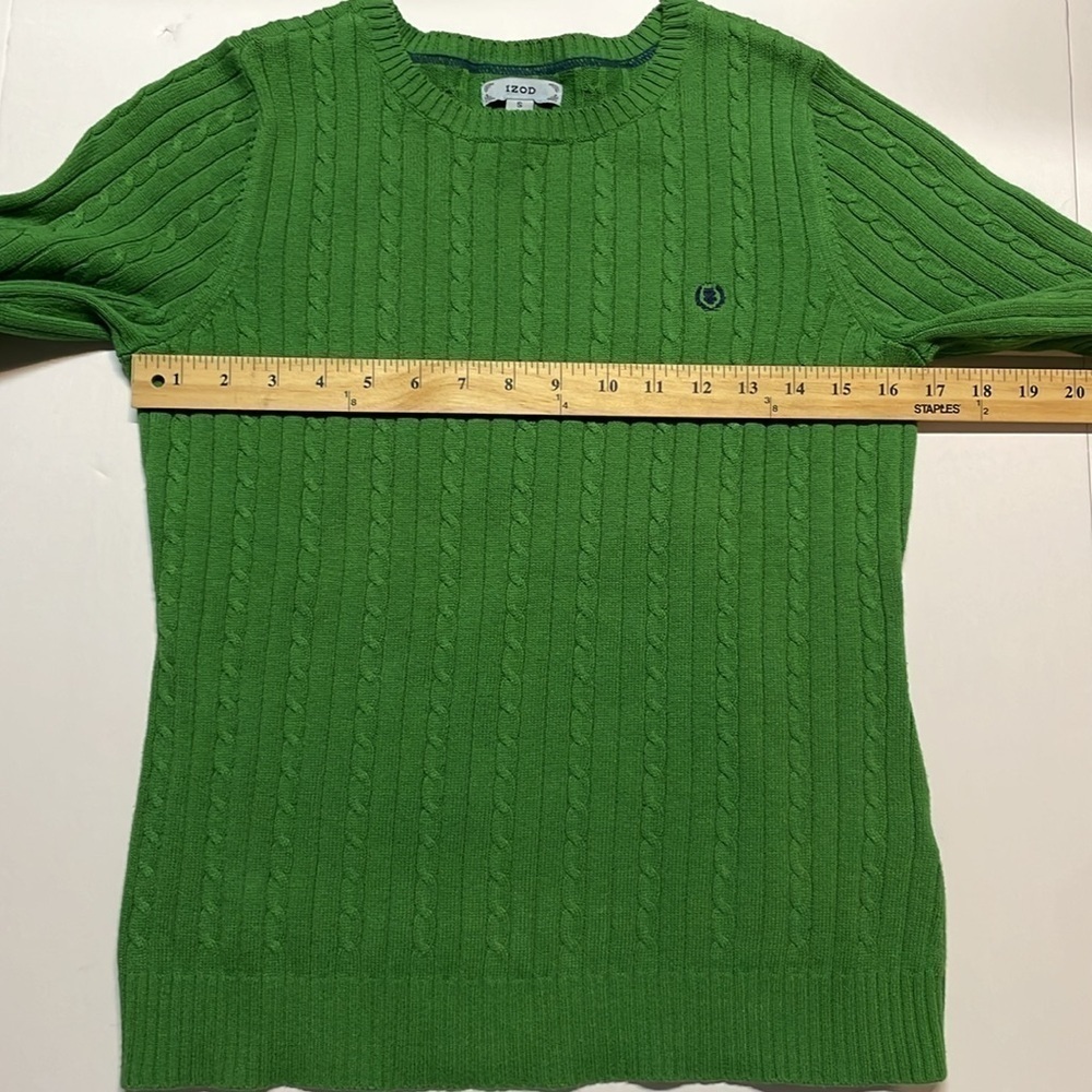 Izod women’s green cable knit long sleeve crewneck sweater. Size S. - Picture 6 of 7